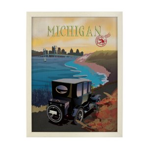 Michigan Go USA (L) by Mercana Studio a Hand Embellished Decograph Framed Art Print