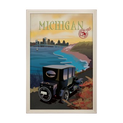 15789 - Michigan Go USA (XL) by Mercana Studio a Hand Embellished Decograph Framed Art Print under Glass