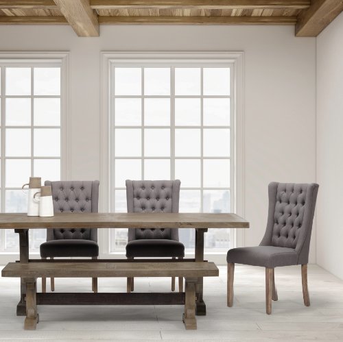 67511 - Mackenzie II Gray Plush Linen Covering Ash Solid Wood Base Dining Chair