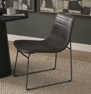 67605 - Thornton I Dark Brown Faux-Leather Seat Black Iron Frame Dining Chair