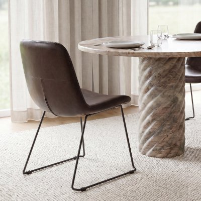 68312 - Sawyer I Dark Brown Faux-Leather Seat Black Iron Frame Dining Chair