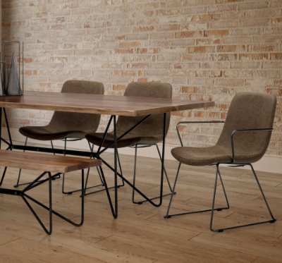 68313 - Sawyer II Brown Faux-Leather Seat Black Iron Frame Dining Chair