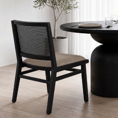 69828 - Wynn 20.5L x 24.6W x 34.1H Beige Fabric W/Black Wood Dining Chair