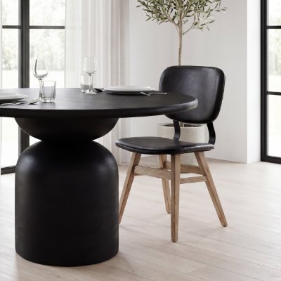 67517 - Haden I Black Faux-Leather Wrap Brown Solid Wood and Iron Base Dining Chair
