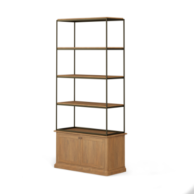 Picture of 71119-AB - Braxton Light Brown Wood w/ Dark Aged Brass Metal Three Shelf Shelving Unit 