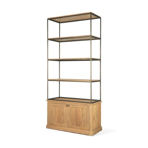 71119-AB - Baron Light Brown Wood w/ Gunmetal 2-Door Open Shelving Unit