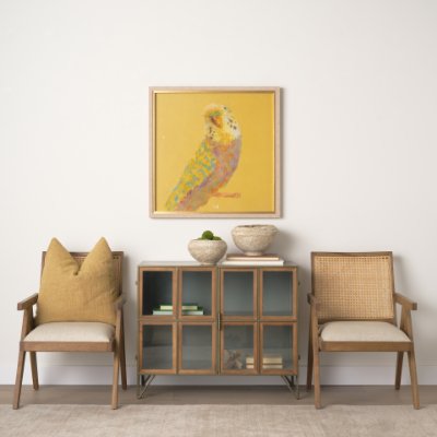 69933 - Donna Light Brown Wood Cane-Back w/ Beige Upholstered Seat Dining Chair
