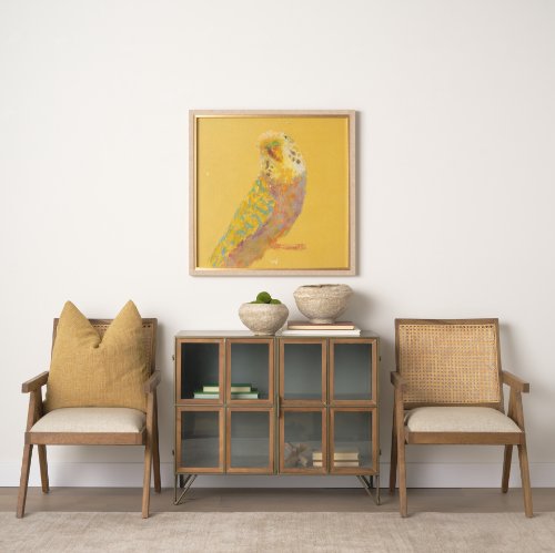 69933 - Donna Light Brown Wood Cane-Back w/ Beige Upholstered Seat Dining Chair