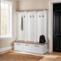 68477-AB - Fairview IV 61L x 17W White And Brown Wood With Storage Hall Tree