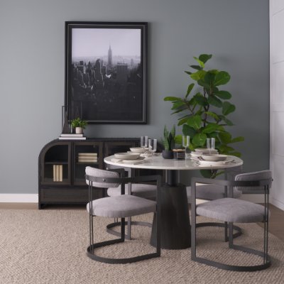 69454 - Hollyfield II Gray Fabric Seat W/ Gray Iron Frame Dining Chair