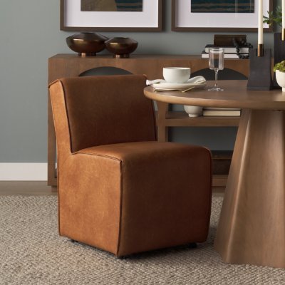 69614 - Damon 19.8L x 26.3W x 31.8H Cognac Brown Faux Leather Dining Chair