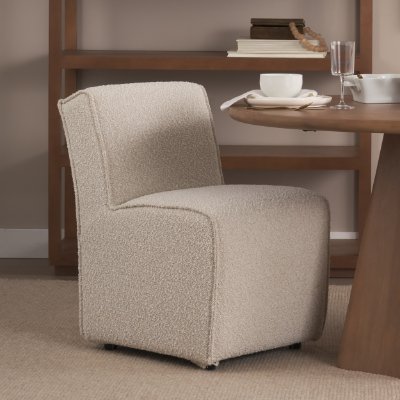 69615 - Damon 20.5L x 27.2W x 31.3H Fully Upholstered Cream-Toned Fabric Dining Chair on Casters