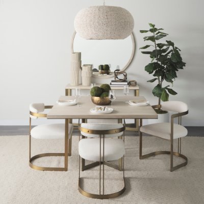69451 - Hollyfield II Cream Fabric Seat W/ Gold Iron Frame Dining Chair