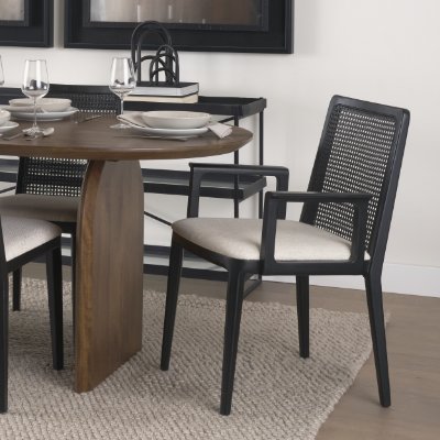 69352 - Clara Black Wood W/ Cream Fabric Seat and Cane Back Dining Chair