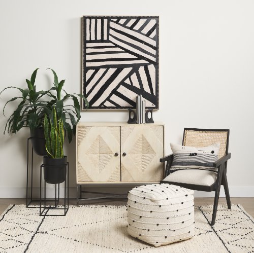69991 - Donna Black Wood Cane-Back w/ Beige Upholstered Seat Dining Chair