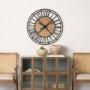 69654 - Lewiston 30.1L x 2.0W x 30.1H Black Iron W/Wood Round Wall Clock