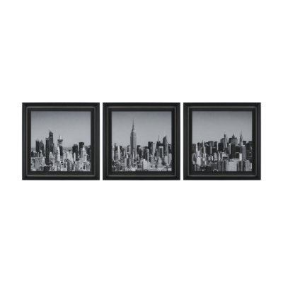 15870 - Midtown Manhattan Skyline (Set of 3) by Richard Silver Textured  Framed Art Print Matted under Glass