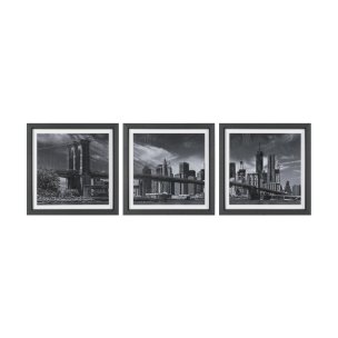 Brooklyn Bridge (Set of 3) by Richard Silver Textured  Framed Art Print Matted under Glass