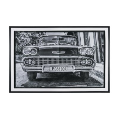 15873 - Classic Old Chevy in Havana Cuba by Richard Silver Textured  Framed Art Print Matted under Glass