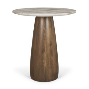 Allyson 32" Round Pedestal Dining Table | Savar Pink Marble & Brown Wood | Seats 2