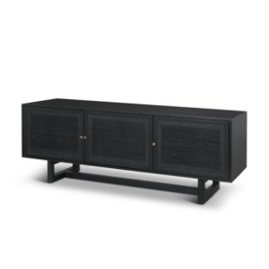 Grier 65" Black Solid Wood W/ Black Cane Media Console