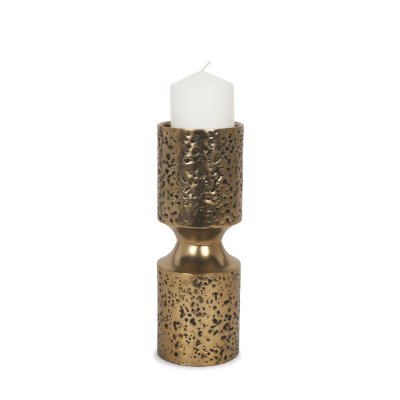 71148 - Akira Small Hammered Gold Metal Pillar Candle Holder