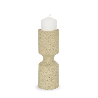 71150 - Akira Small Textured Beige Metal Pillar Candle Holder