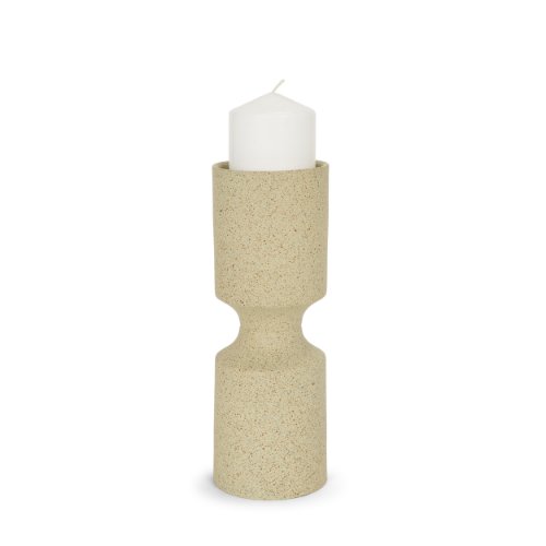 71150 - Akira Small Textured Beige Metal Pillar Candle Holder