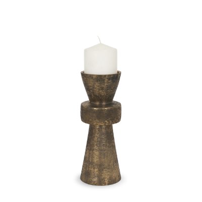 71154 - Odilia Small Textured Antiqued Gold Metal Geometric Pillar Candle Holder