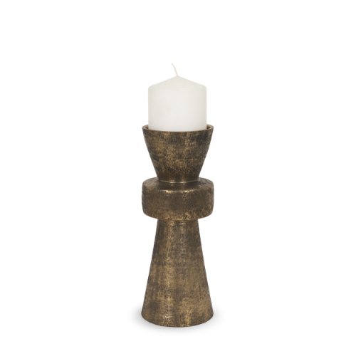 71154 - Odilia Small Textured Antiqued Gold Metal Geometric Pillar Candle Holder