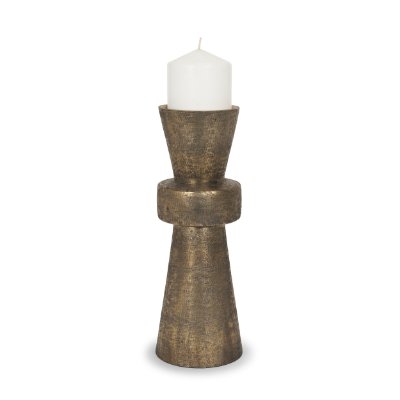71155 - Odilia Large Textured Antiqued Gold Metal Geometric Pillar Candle Holder