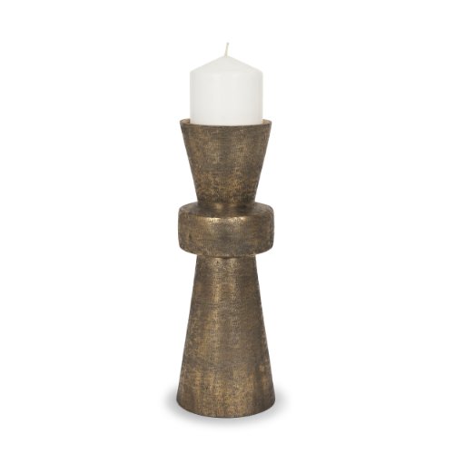 71155 - Odilia Large Textured Antiqued Gold Metal Geometric Pillar Candle Holder