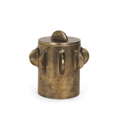 71162 - Deacon Small Antiqued Gold Metal Canister with Sculptural Handles