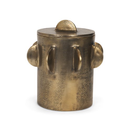 71163 - Deacon Large Antiqued Gold Metal Canister with Sculptural Handles