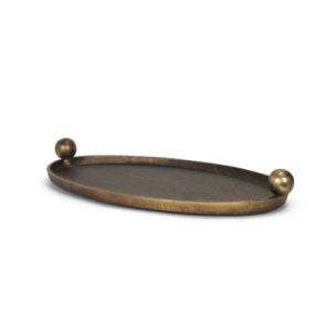 Jianna Large Oval Textured Antiqued Gold Metal Tray with Handles