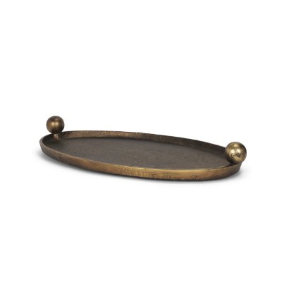 71172 - Jianna Large Oval Textured Antiqued Gold Metal Tray with Handles
