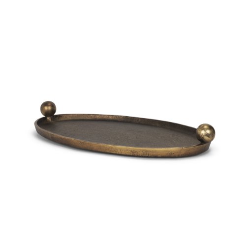 71172 - Jianna Large Oval Textured Antiqued Gold Metal Tray with Handles