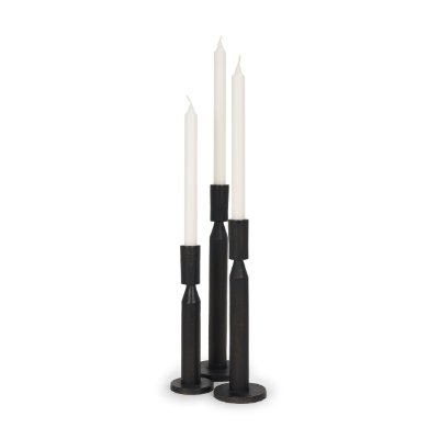 71174 - Declan Textured Matte Black Cast Metal Taper Candle Holder