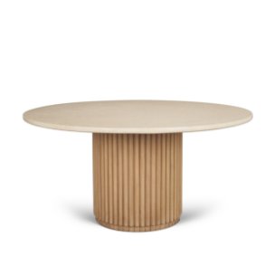 Marbrello 60" Round Dining Table | Boticcino Marble & Light Brown Wood | Seats 6