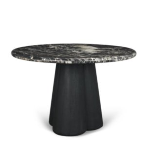 Marilyn 48" Round Pedestal Dining Table | Black Forest Marble & Black Wood | Seats 4