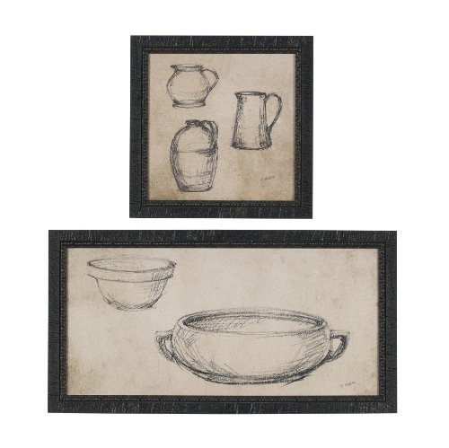 15841 - Vintage Tableware Sketch (Set of 2) by Mercana Studio Hand Embelished Textured Framed Canvas Matted