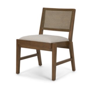 Reid Cane Back Dining Side Chair | Cream Fabric w/ Brown Wood