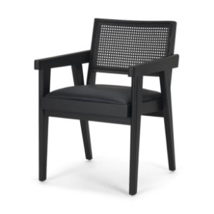 Reid Cane Back Dining Arm Chair | Black Fabric w/ Black Wood