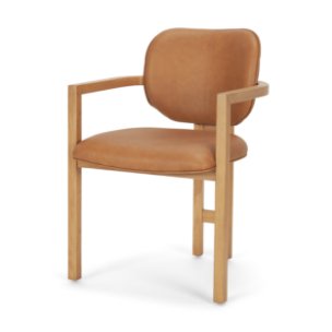Carlisle Curved Back Dining Arm Chair | Tan Leather w/ Brown Wood