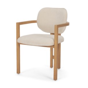 Carlisle Curved Back Dining Arm Chair | Cream Chenille w/ Brown Wood