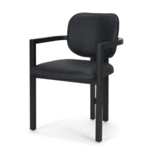 Carlisle Curved Back Dining Arm Chair | Black Leather w/ Black Wood