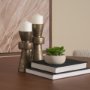71154 - Odilia Small Textured Antiqued Gold Metal Geometric Pillar Candle Holder