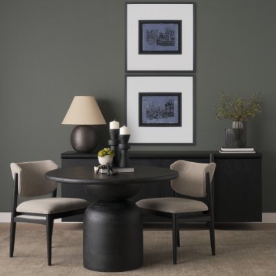 71219-AB - Atlas 42" Black Wood Stacked Pedestal Base Round Dining Table 