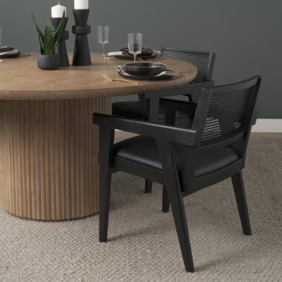 71244 - Reid Framed Black Cane Black Fabric Dining Armchair