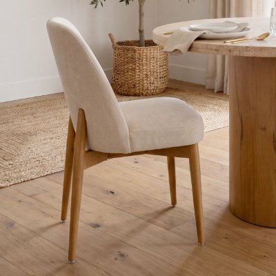 71247 - Abbie Curved Back Oatmeal Fabric Dining Side Chair